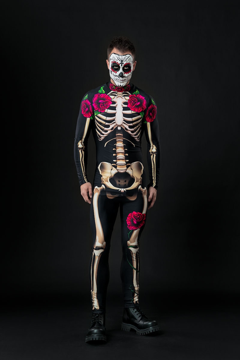 MR DEATH Halloween Costume for Men, Adult Full Body Skeleton, Skeleton Costume, Day of the Dead Costume for Men, Los Muertos Mens Costume Single costume