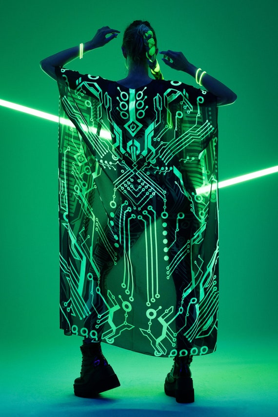 CYBER UV REACTIVE Kimono, Festival Kimono, Festival Outfit, Rave Kimono, Cyber Costume, Fluorescent Clothing, Spectacular Look
