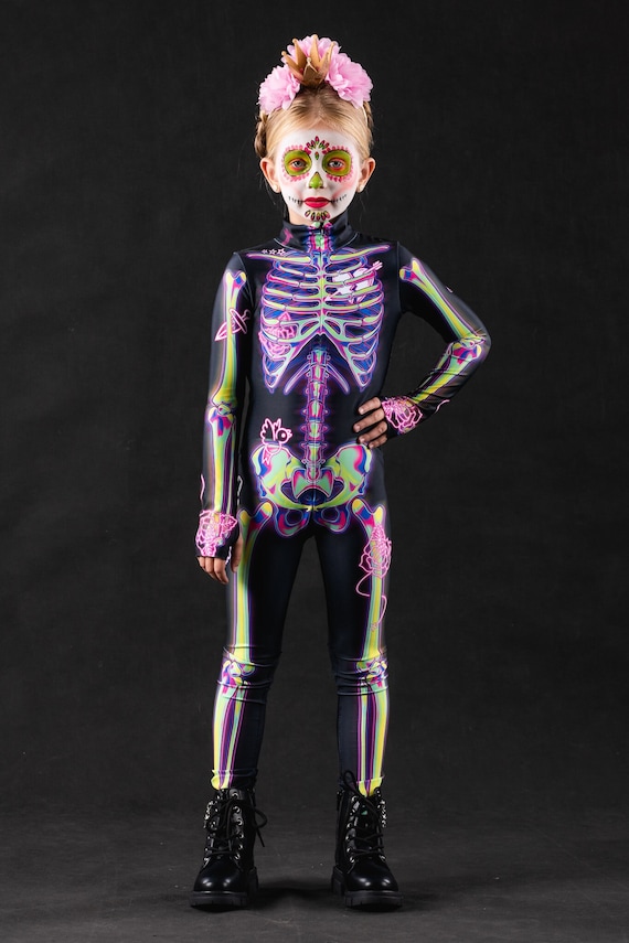 Costume Scheletro con fiocco e tutù bambina per Halloween e seminare paura