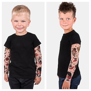 Camiseta clásica con tatuajes para bebé, ropa para niños, disfraz de Halloween para niños, camiseta de Halloween para niños pequeños, camiseta con mangas tatuadas para niños pequeños, regalo para bebé