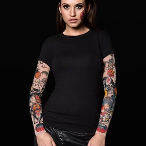 Pumpkin Halloween T-shirt for Women, Pumpkin Tattoo Sleeves, Halloween Tattoo, Halloween Top, Halloween Womens Shirt, Halloween Costume
