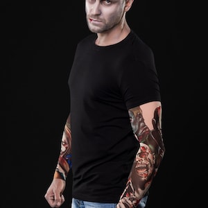 ZOMBIE Halloween T-shirt for Men, Zombie Tattoo Sleeves, Halloween Mesh Sleeve, Halloween Mens Shirts, Zombie Costume, Halloween Costume image 3