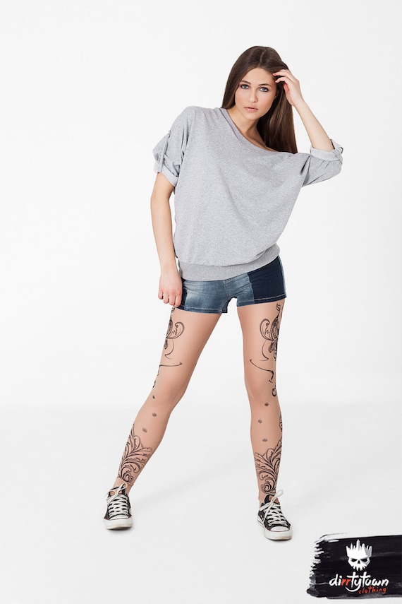 DEER Womens Printed Leggings, Temporary Tattoos, Mesh Clothing