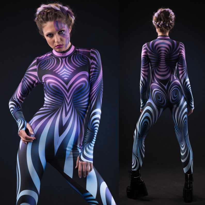 PURPLE SPIRAL Costume for Women, Hypnotizing Costume, Cosplay Costume, 3D Outstanding Halloween Costume, Festival Clothing, Purple Catsuit image 2