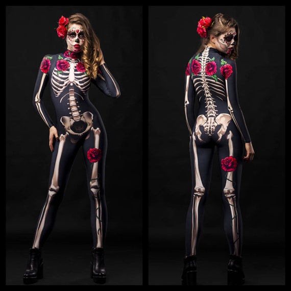 Skelett Kostüm Damen Skelettkostüm Halloween Halloweenkostüm Sugar Skull Kleid 