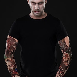 ZOMBIE Halloween T-shirt for Men, Zombie Tattoo Sleeves, Halloween Mesh Sleeve, Halloween Mens Shirts, Zombie Costume, Halloween Costume image 5