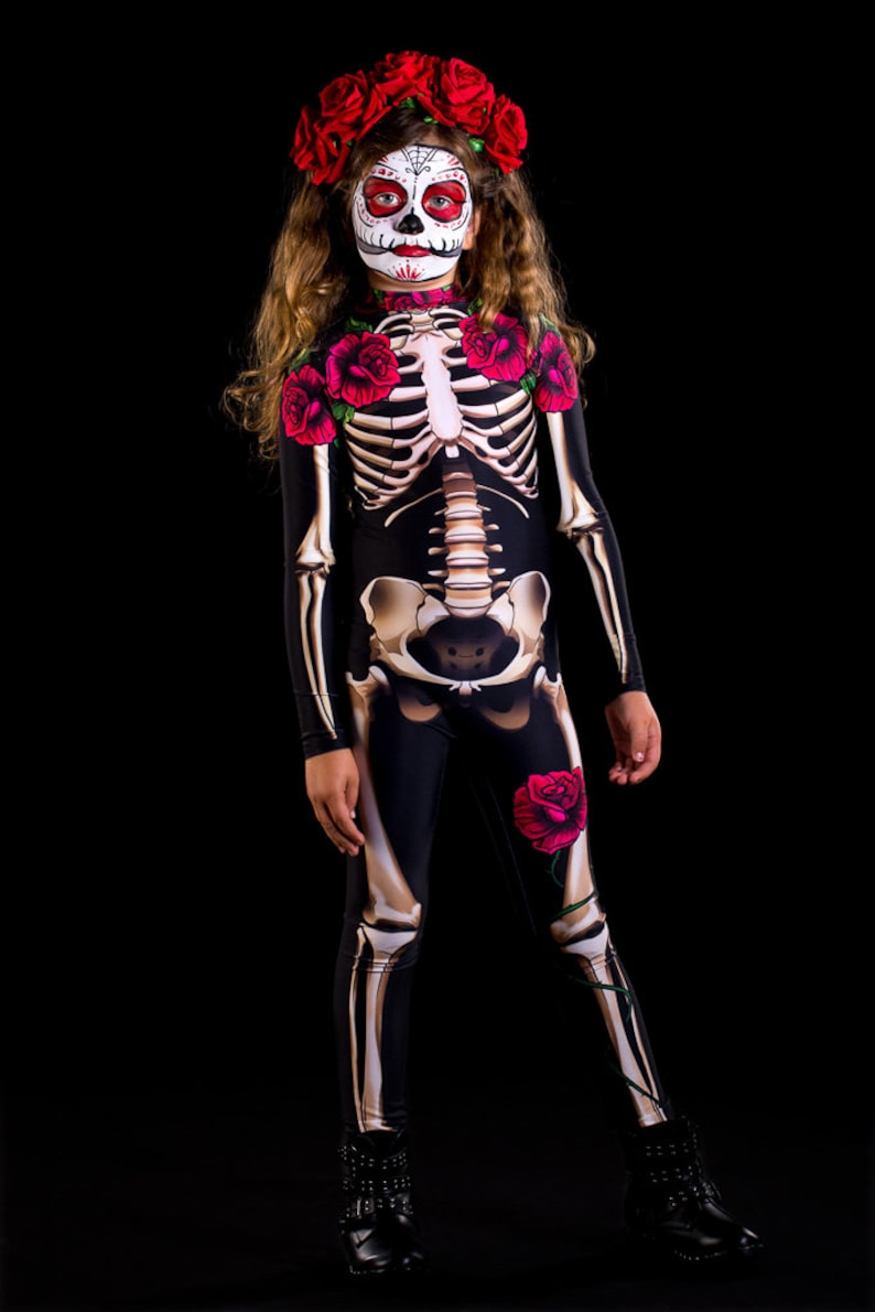 LADY DEATH Halloween Costume KIDS Edition, Kids Full Body Skeleton Costume, Sugarskull Halloween Costume, Day of the Dead Costume for Kids image 3