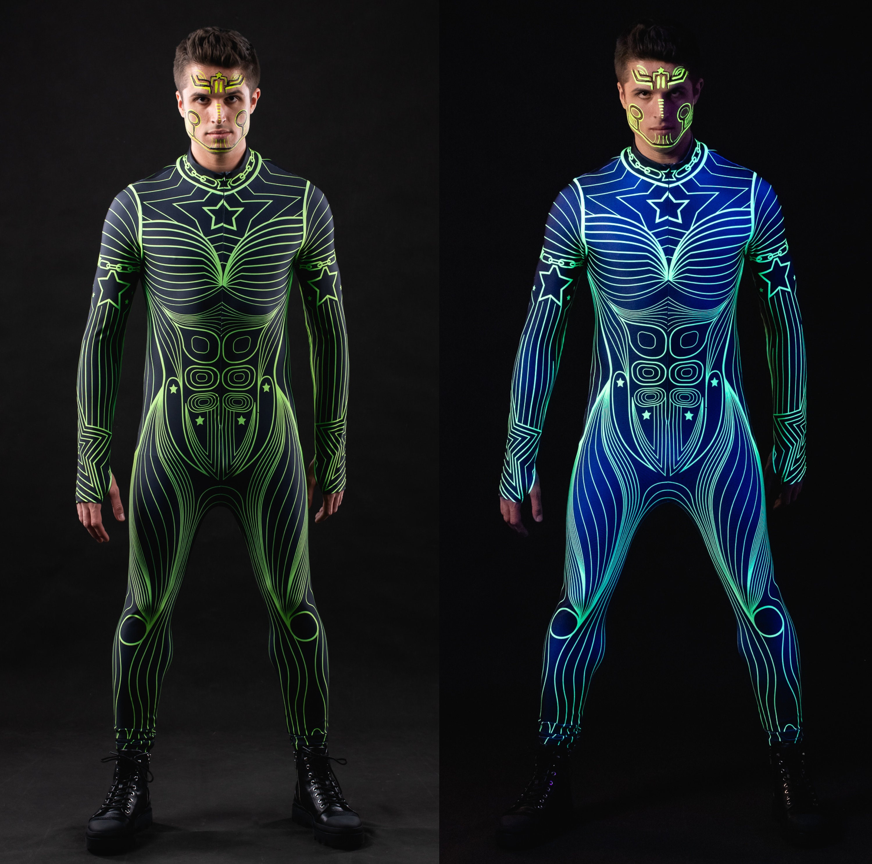 NEON OUTLINE UV Reactive Costume for Men, Adult Halloween Costume ...