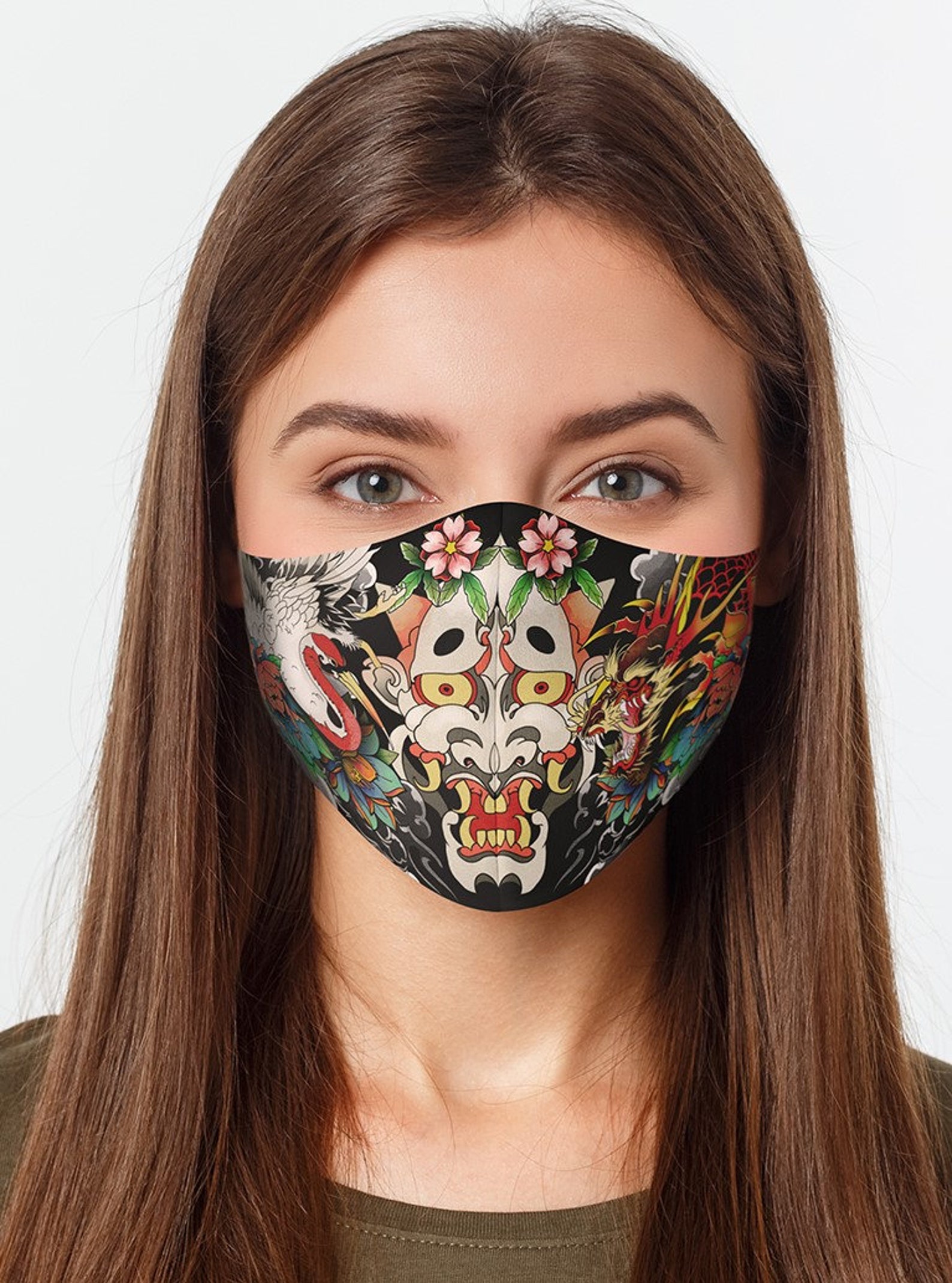 3 Layers Face Mask Japanese Art Face Mask Yakuza Reusable Etsy