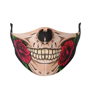 3 Layers Face Mask, Red Roses Skeleton Face Mask, Reusable Face Mask , Fashion Face Mask, Adult Face Mask, Halloween Skeleton Mask image 2