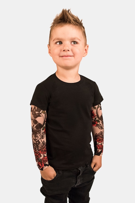 Skull Roses Tattoo Baby Shirt, Kids Clothing, Halloween Costume