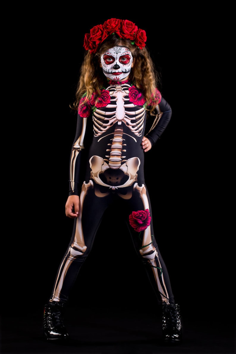 LADY DEATH Halloween Costume KIDS Edition, Kids Full Body Skeleton Costume, Sugarskull Halloween Costume, Day of the Dead Costume for Kids image 6