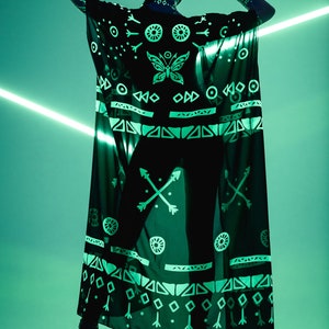 GREEN TRIBAL FLUORESCENT Kimono, Festival Kimono, Festival Outfit, Rave Kimono, Halloween Costume, Fluorescent Clothing, Spectacular Look image 5