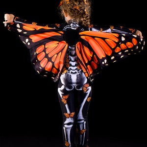 LADY BUTTERFLY Halloween Costume & Wings KIDS Edition, Kids Full Body Skeleton Catsuit, Monarchy Butterfly Costume, Costume for Teenagers image 4