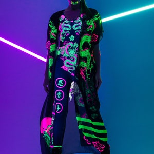 CHINESE DRAGONS FLUORESCENT Jumpsuit, Neon Bodysuit, Rave Onsie, Festival Outfit, Burning Man Clothing, Halloween Costume, Dragon Costume