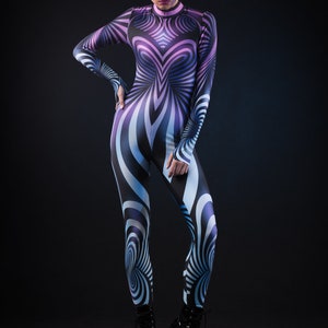 PURPLE SPIRAL Costume for Women, Hypnotizing Costume, Cosplay Costume, 3D Outstanding Halloween Costume, Festival Clothing, Purple Catsuit image 8
