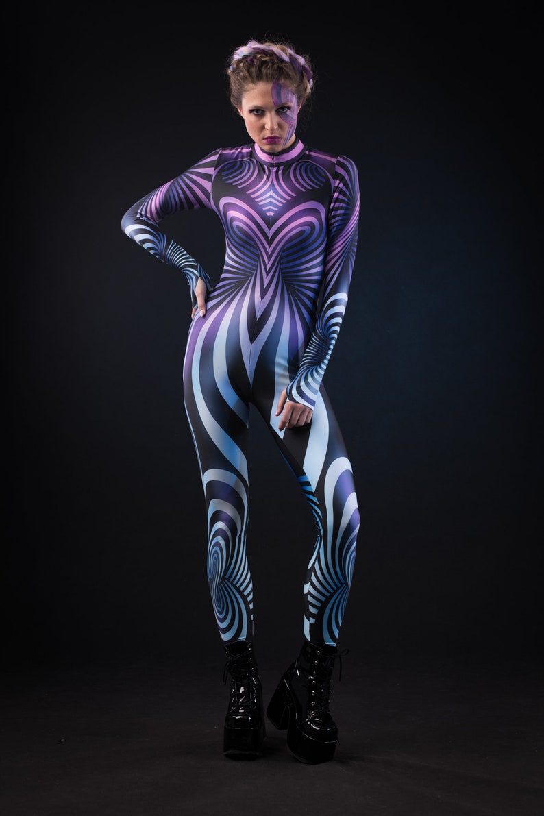 PURPLE SPIRAL Costume for Women, Hypnotizing Costume, Cosplay Costume, 3D Outstanding Halloween Costume, Festival Clothing, Purple Catsuit image 8
