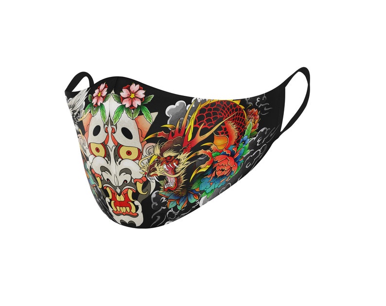 3 Layers Face Mask Japanese Art Face Mask Yakuza Reusable - Etsy Canada