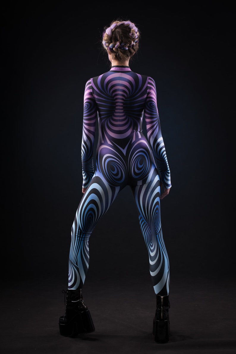 PURPLE SPIRAL Costume for Women, Hypnotizing Costume, Cosplay Costume, 3D Outstanding Halloween Costume, Festival Clothing, Purple Catsuit image 6