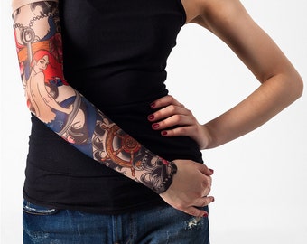 Unisex CORAL SIREN Mesh Tattoo Sleeve, Temporary Tattoo, Fake Tattoo, Party accessories, Bridal Tattoo, Mermaid Halloween, Mermaid Costume
