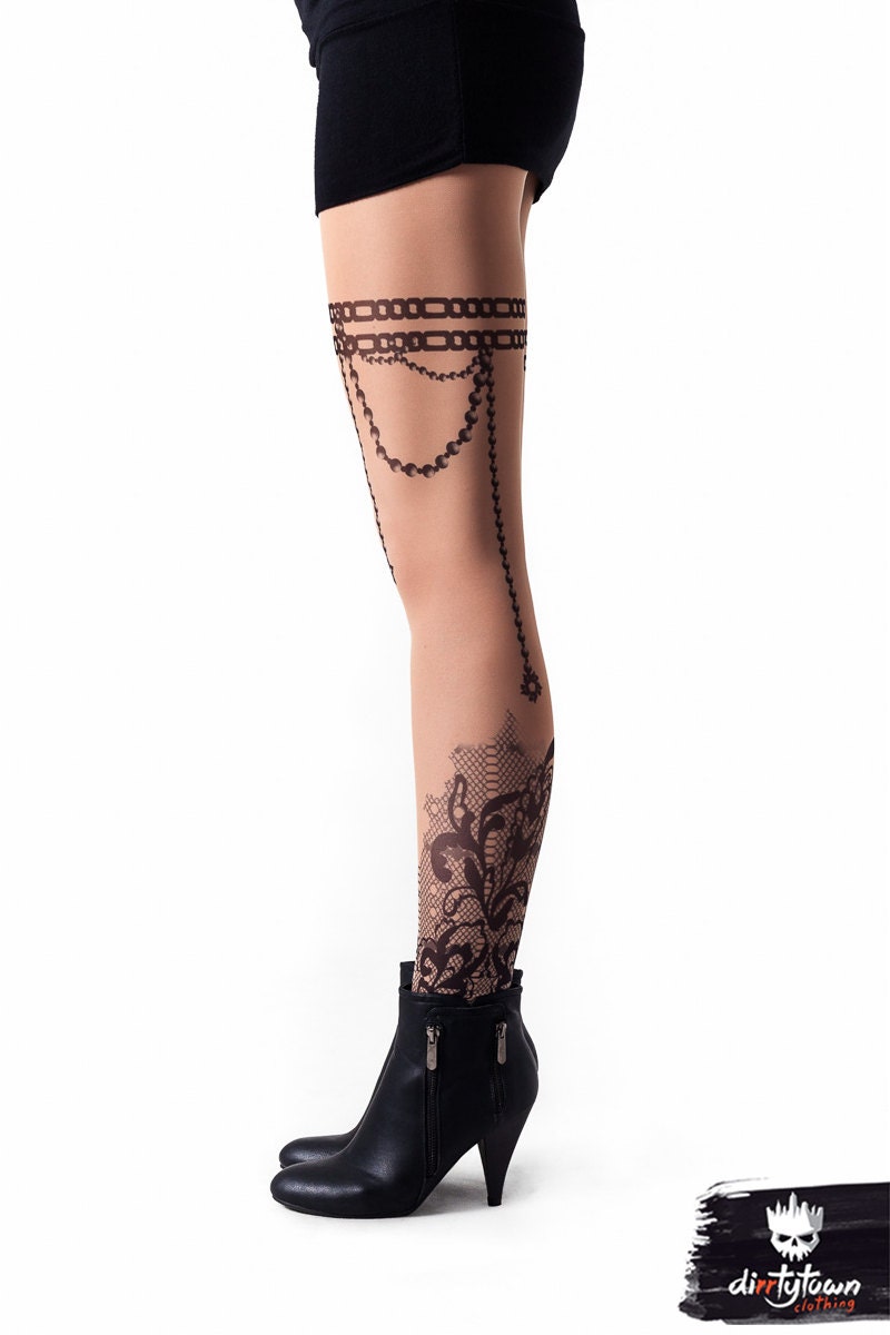 DEER Womens Printed Leggings, Temporary Tattoos, Mesh Clothing