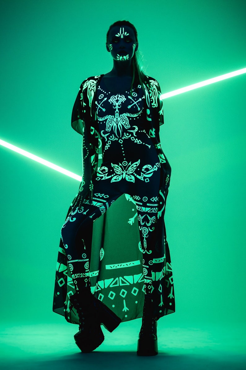 GREEN TRIBAL FLUORESCENT Catsuit Neon Green Bodysuit Rave Etsy