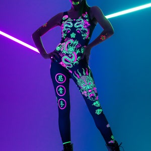 CHINESE DRAGONS UV Light Set Costume, Neon Catsuit, Rave Onsie ...