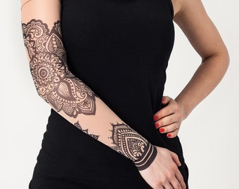 Unisex MANDALA ORNAMENTE Mesh Tattoo Ärmel, Temporäres Tattoo, Fake Tattoo, Großes Tattoo, Halloween Kostüm, Halloween Tattoo, Geschenk für Frau