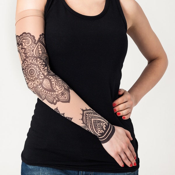 Unisex MANDALA ORNAMENT Mesh Tattoo Sleeve, Temporary Tattoo, Fake Tattoo, Large Tattoo, Halloween Costume, Halloween Tattoo, Gift for Woman