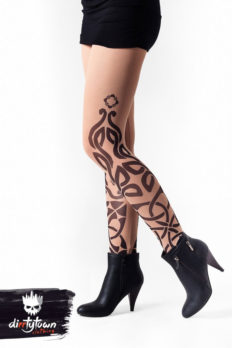 Costume Womens clothing Tribal Tattoo Temporary Tattoos Mesh leggings TRIBAL Womens Pants Womens Printed Leggings Halloween Gift