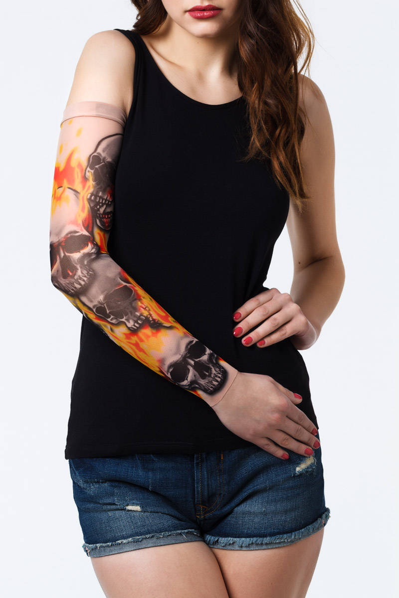 New Unisex SKULLS ON FIRE Mesh Tattoo Sleeve, Fake Tattoo, Temporary Tattoo,  Skull Tattoo, Flames Tattoo, Motorcycle Style Tattoo - Etsy