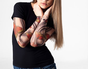 YELLOW BUTTERFLIES Tattoo Tshirt, Temporary Tattoo, Tattoo Sleeve, Fake Tattoo, Large Tattoo, Womens Tshirts, Halloween Tshirts, Gift Woman