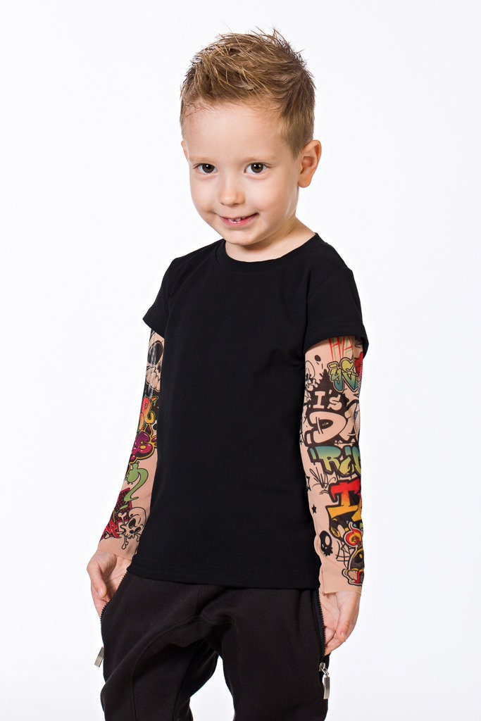 Discover Graffiti Tattoo Baby Shirt, Kids Clothing, Halloween Costume for Kids, Funny Baby Shirt, Baby Tattoo Sleeve Shirt, Baby Skull Shirt