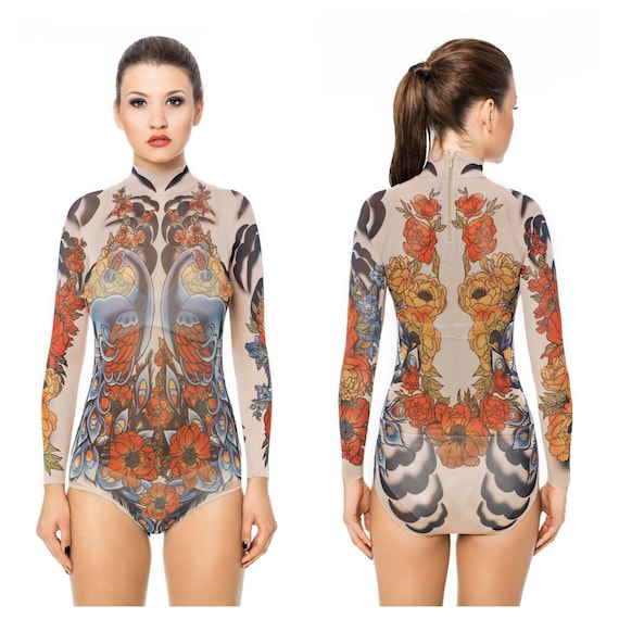 NEW ROYAL PEACOCKS Tattoo Bodysuit, Mesh Body, Tattoo Body, Womens