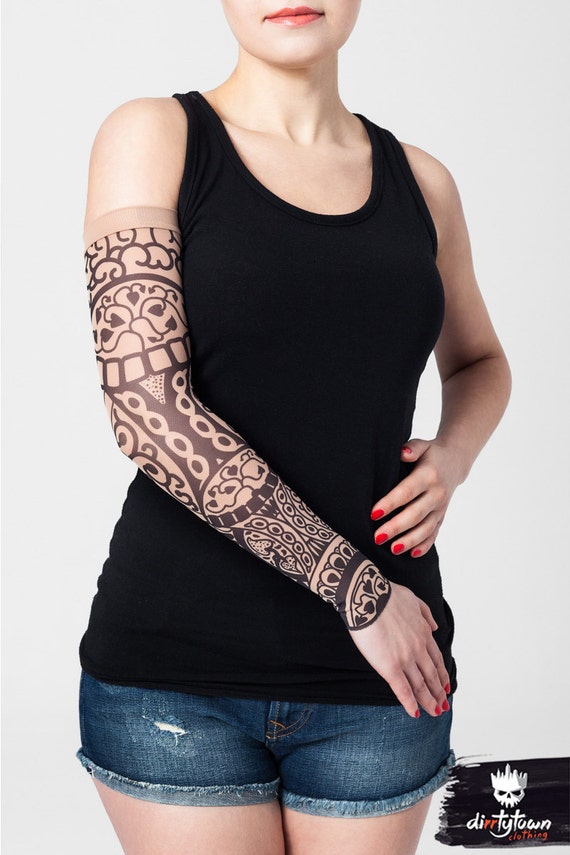 Unisex BLACK ORIENT Mesh Tattoo Sleeve, Temporary Tattoo, Fake