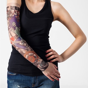 Unisex ZOMBIE SIREN Mesh Tattoo Sleeve, Large Temporary Tattoo, Fake Tattoo, Party Tattoo, Halloween Costume, Halloween Gift, Funny Gift