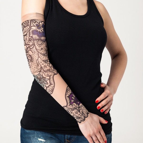 Unisex SUBTLE INDIA Mesh Tattoo Sleeve, Temporary Tattoo, Fake Tattoo, Large Tattoo, Halloween Costume, Halloween Gift, Gift for Woman