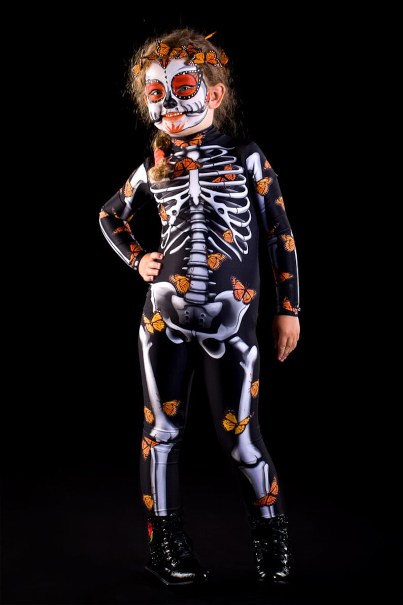 LADY BUTTERFLY Halloween Costume & Wings KIDS Edition, Kids Full Body Skeleton Catsuit, Monarchy Butterfly Costume, Costume for Teenagers image 5