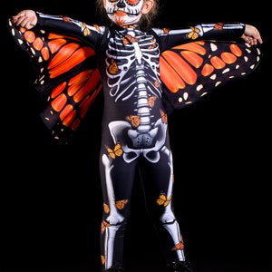 LADY BUTTERFLY Halloween Costume & Wings KIDS Edition, Kids Full Body Skeleton Catsuit, Monarchy Butterfly Costume, Costume for Teenagers image 3