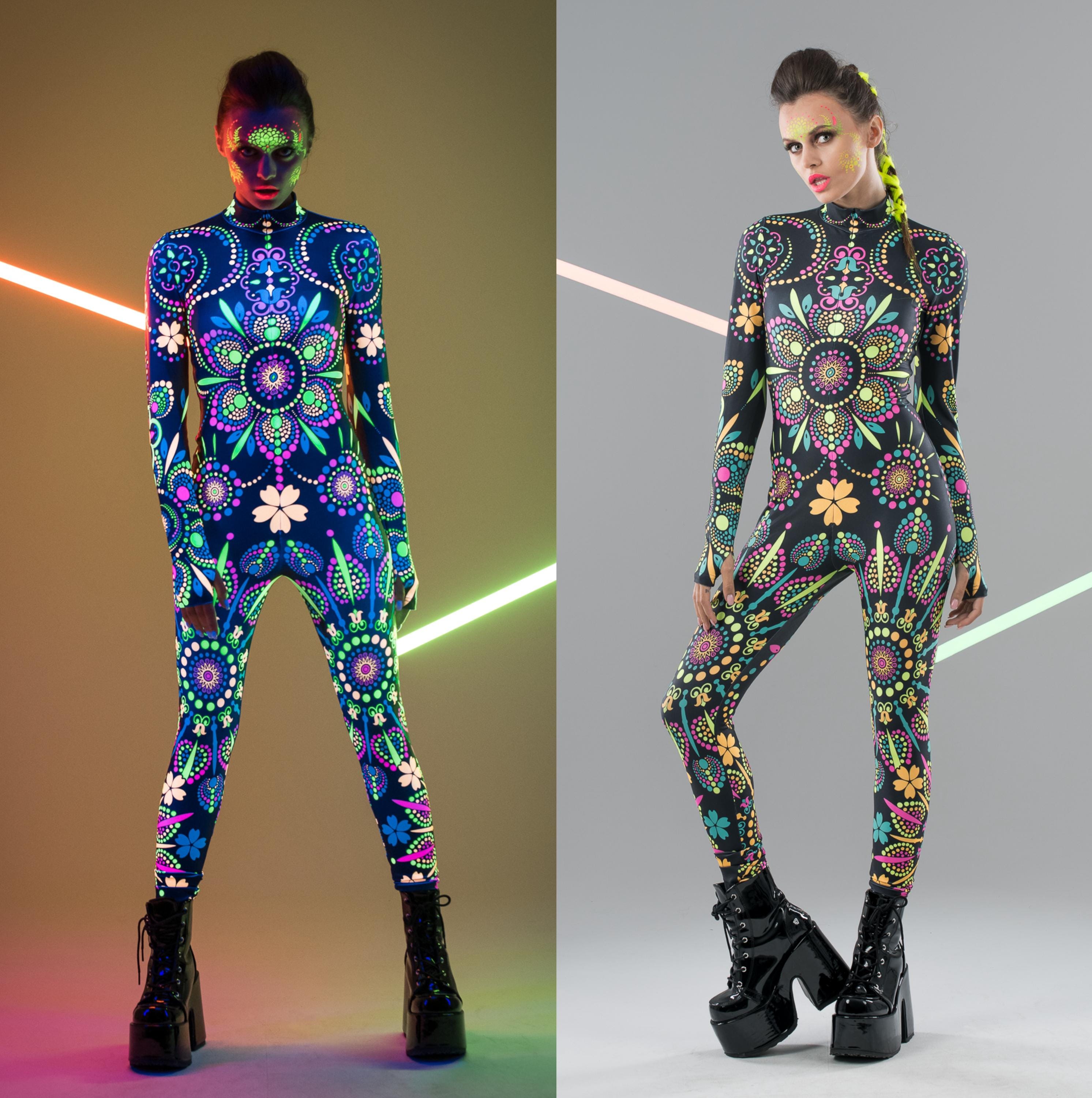 MANDALA UV Reactive Full Body Costume for Women, Neon Halloween Costume ...