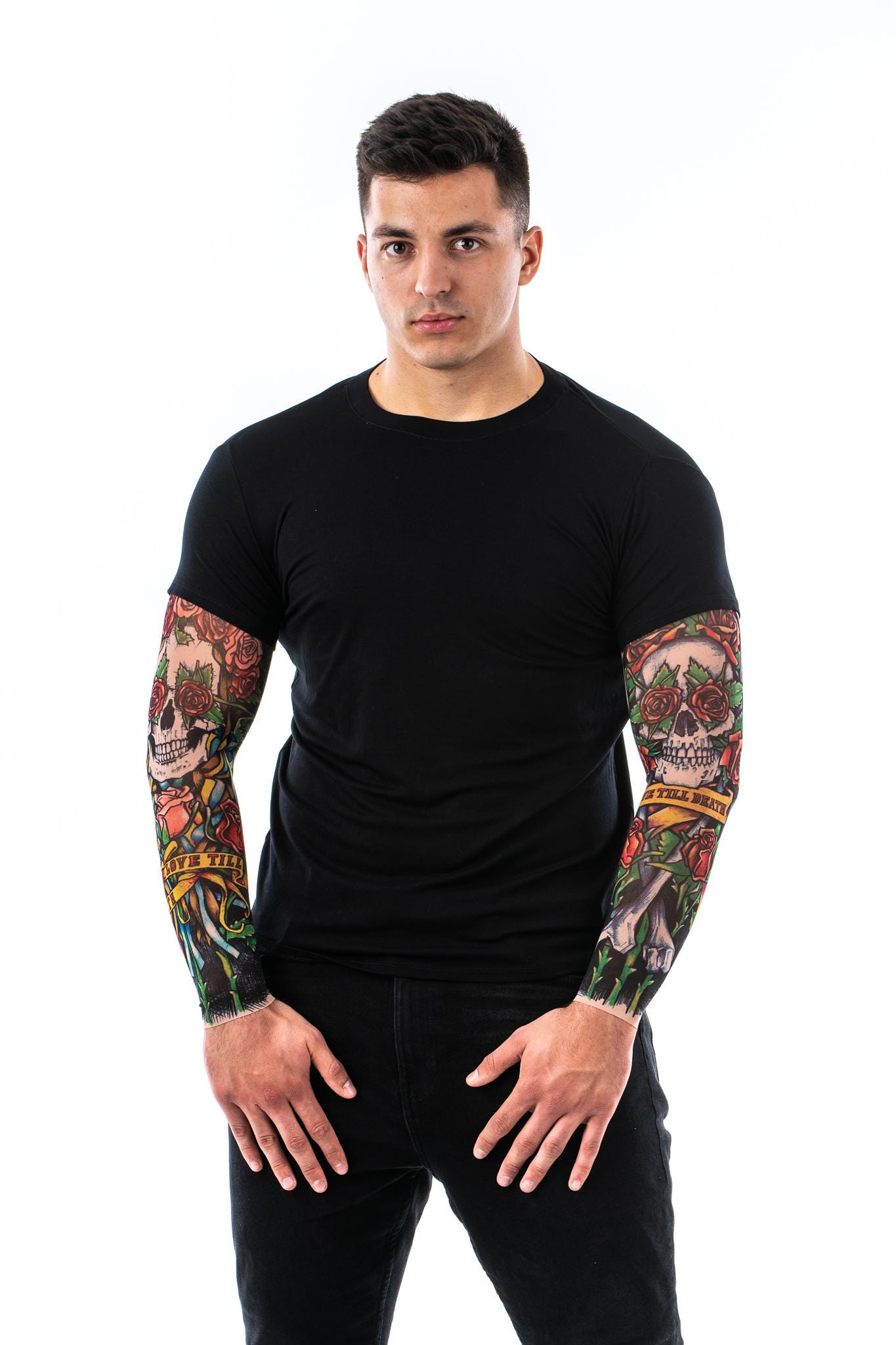 LOVE TILL DEATH Mens Tshirt With Tattoo Sleeves, Tattoos for Men