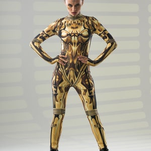 GOLD ARMOR Kostüm für Damen, Halloween-Kostüm für Damen, Catsuit mit Tattoo Effekt auf dem Rücken, Goldenes Kostüm für Damen, Mandala Tattoo Bild 7