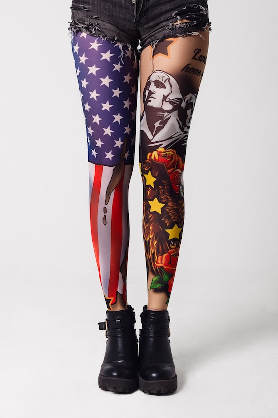 American Patriot Tattoo Leggings, Mesh Leggings, Printed Leggings, America  Flag, USA Flag Pants, Patriotic Quote, 4th July Womens Leggings -   Canada