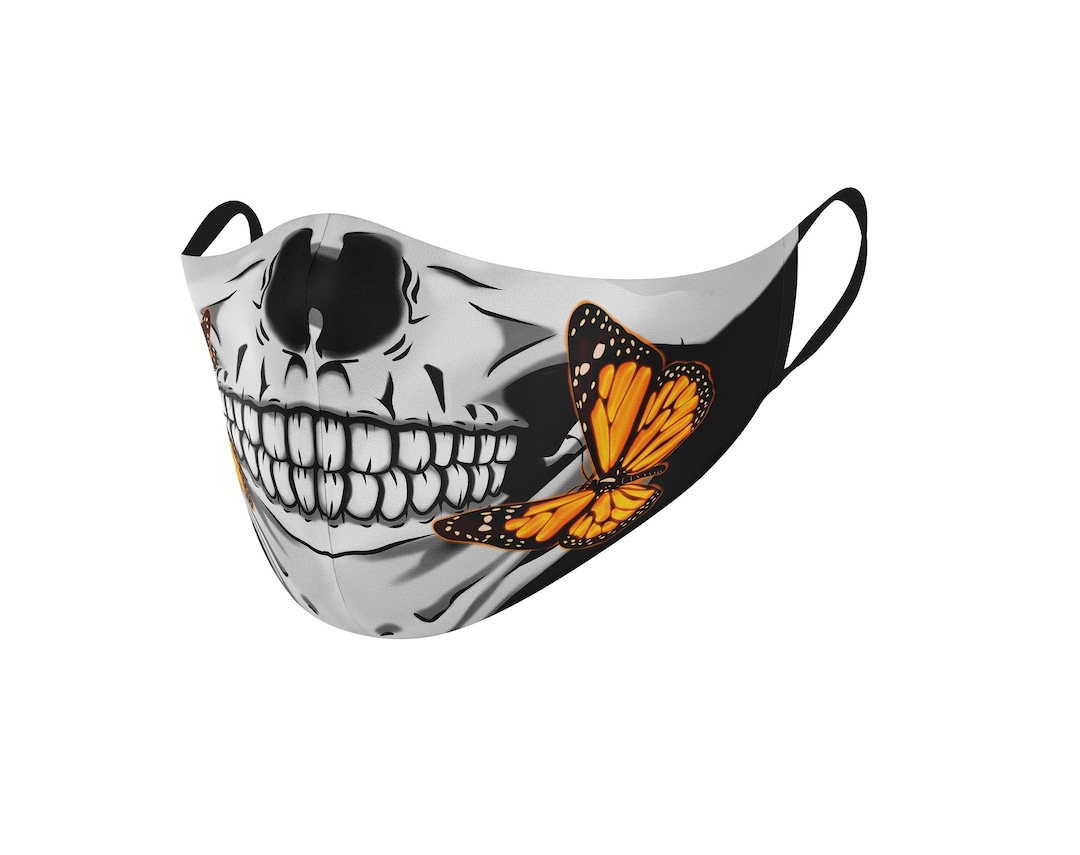 3 Layers Face Mask Halloween Skeleton Face Mask Orange Etsy