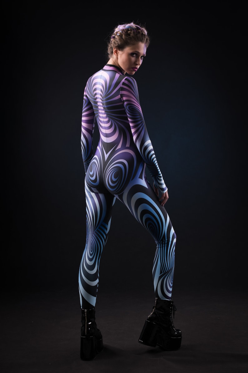 PURPLE SPIRAL Costume for Women, Hypnotizing Costume, Cosplay Costume, 3D Outstanding Halloween Costume, Festival Clothing, Purple Catsuit image 7