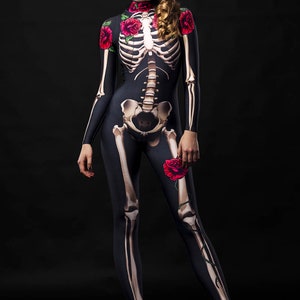 LADY DEATH Disfraz de Halloween para mujer, Esqueleto de cuerpo completo para adultos, Disfraz de esqueleto, Disfraz de Halloween Sugarskull, Disfraz de Día de Muertos Single Costume