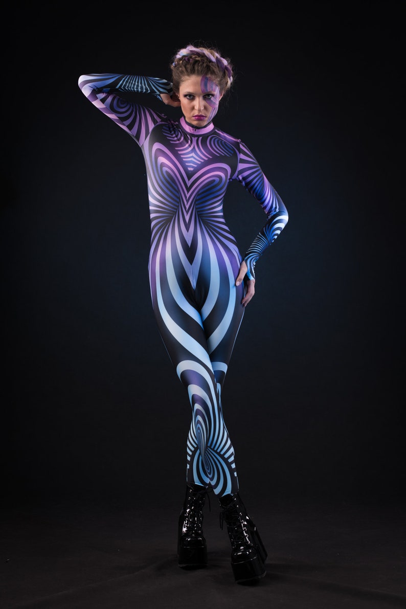 PURPLE SPIRAL Costume for Women, Hypnotizing Costume, Cosplay Costume, 3D Outstanding Halloween Costume, Festival Clothing, Purple Catsuit image 3