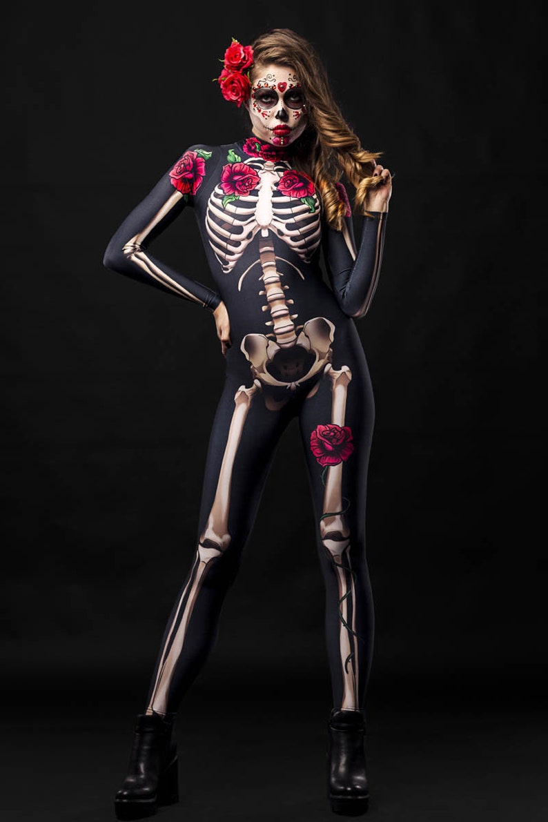 LADY DEATH Disfraz de Halloween para mujer, Esqueleto de cuerpo completo para adultos, Disfraz de esqueleto, Disfraz de Halloween Sugarskull, Disfraz de Día de Muertos imagen 5
