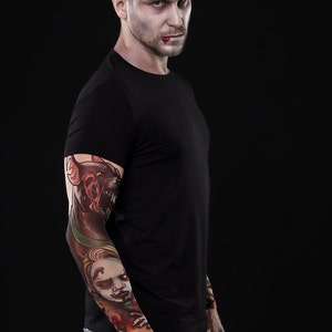 ZOMBIE Halloween T-shirt for Men, Zombie Tattoo Sleeves, Halloween Mesh Sleeve, Halloween Mens Shirts, Zombie Costume, Halloween Costume image 2