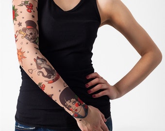 Unisex CLASSIC STYLE Mesh Tattoo Sleeve, Temporary Tattoo, Fake Tattoo, Halloween Costume, Halloween Tattoo, Bachelorette Gift, Funny Gift